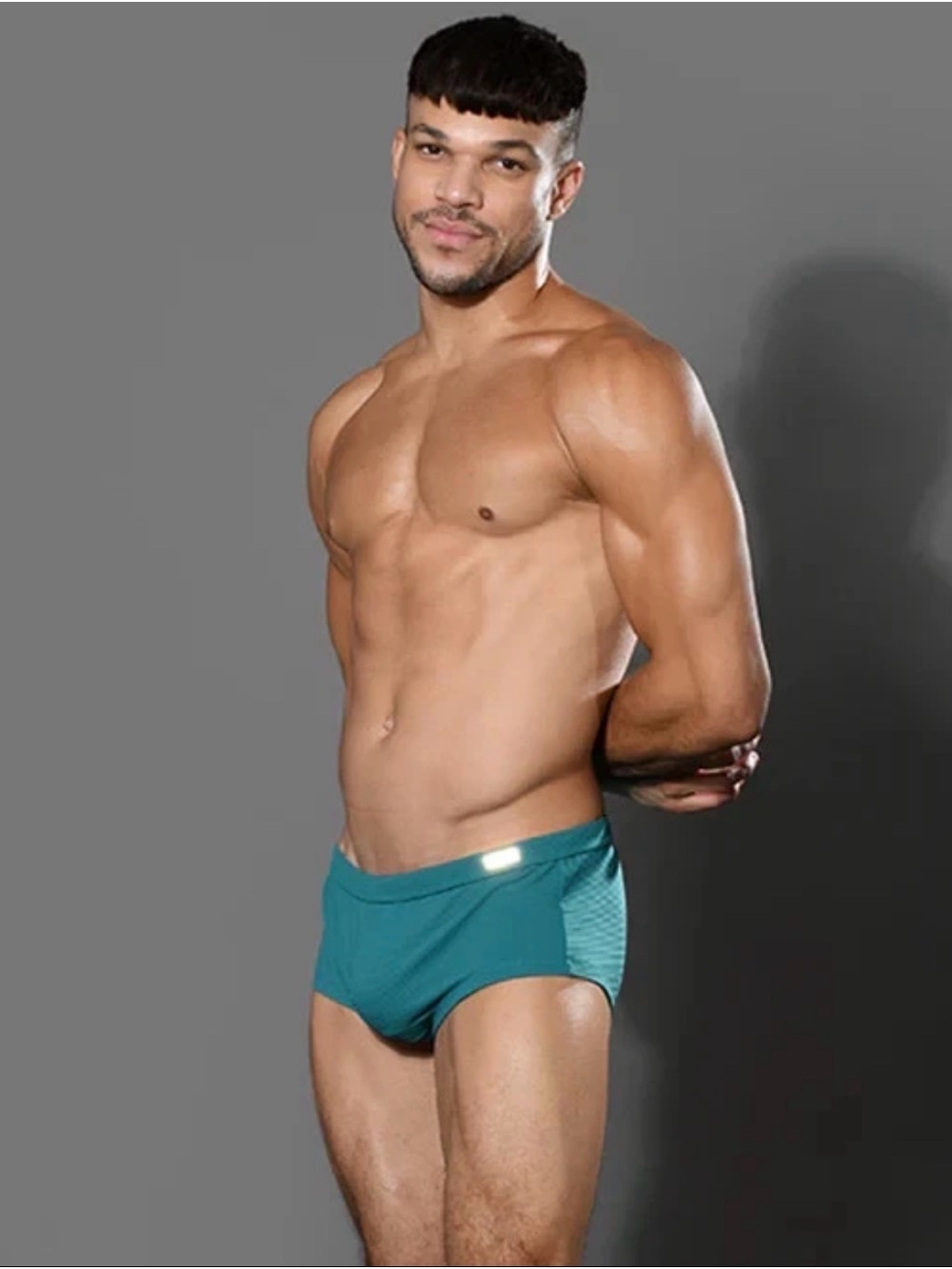 Andrew Christian Men's Power Rib Swim Trunk - Teal - Large - Picture 3 of 8